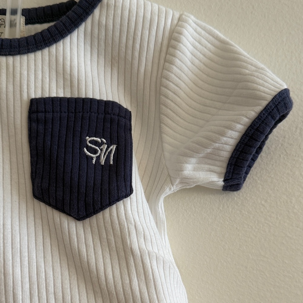 Kids White and Navy Ribbed Matching Set - Picture 2 of 7